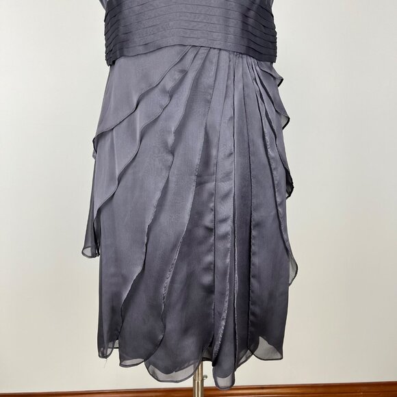 Adrianna Papell Womens Petite Gray Tiered Petal Chiffon Cocktail Dress size 10P - Picture 3 of 11